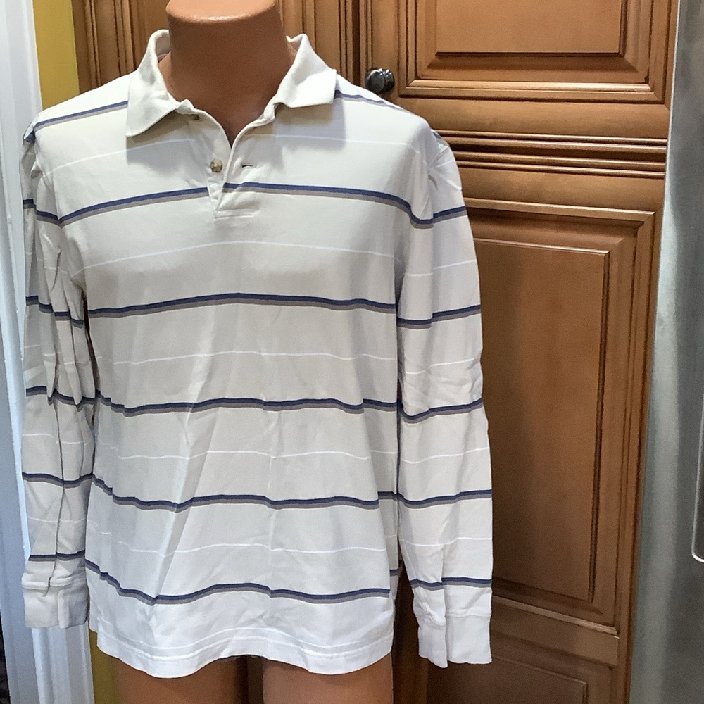 MENS BEIGE SHIRT WITH NAVY/BROWN STRIPS